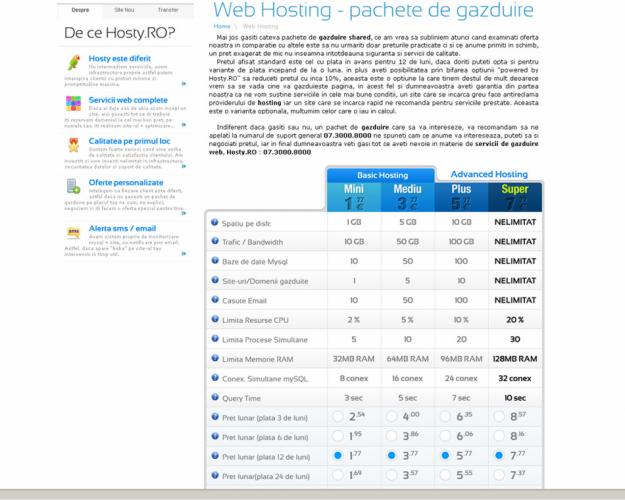 Web hosting de calitate - Pret | Preturi Web hosting de calitate