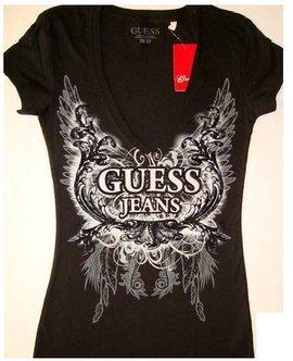 Tricou GUESS V Neck Glitter T-shirt Tee Top S - Pret | Preturi Tricou GUESS V Neck Glitter T-shirt Tee Top S
