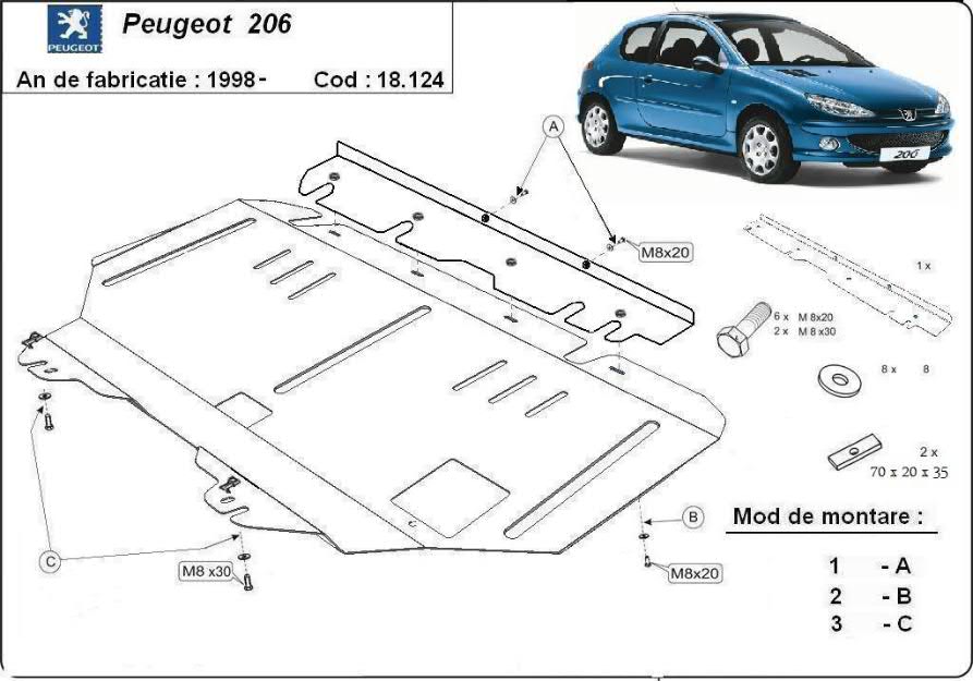 Scut motor metalic Peugeot 206 - Pret | Preturi Scut motor metalic Peugeot 206