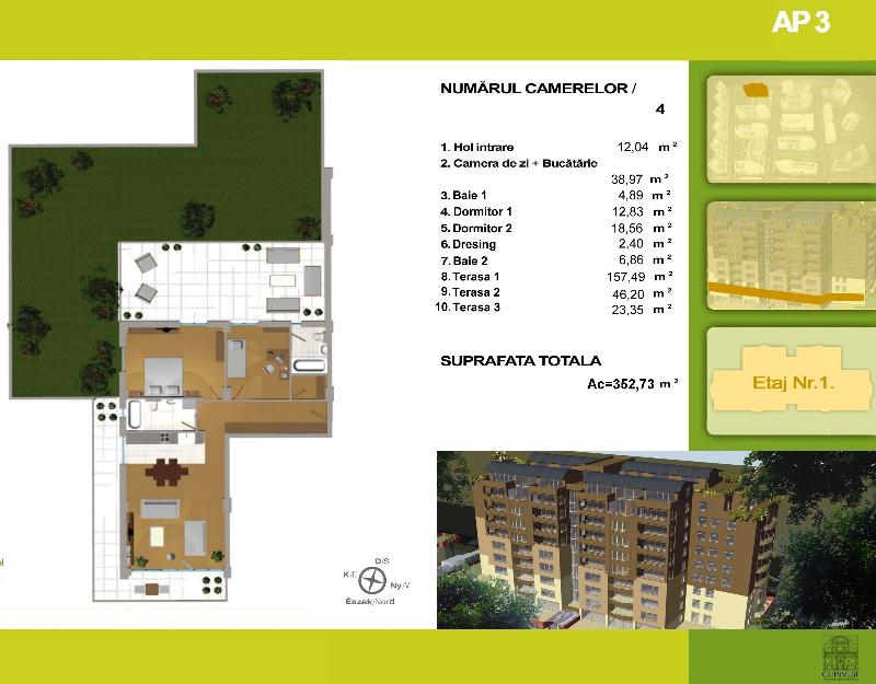 Ap cu 3 camere, terasa de 112 mp, in Luceafarul - Pret | Preturi Ap cu 3 camere, terasa de 112 mp, in Luceafarul