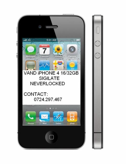 VAND iPHONE 4/16 GB NEVERLOCKED SIGILAT disponibil PE STOC 0724.297.467 - Pret | Preturi VAND iPHONE 4/16 GB NEVERLOCKED SIGILAT disponibil PE STOC 0724.297.467