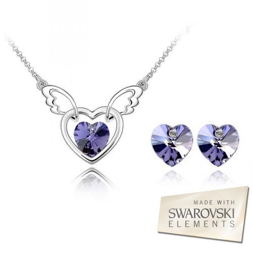 Set Angel Hearts Purple cu elemente Swarovski, placat cu aur 18k - Pret | Preturi Set Angel Hearts Purple cu elemente Swarovski, placat cu aur 18k