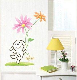 Sticker decorativ de perete PUPPY &amp; FLOWER - Pret | Preturi Sticker decorativ de perete PUPPY &amp; FLOWER