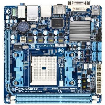 MB A75N-USB3 A75 FM1 mITX Integrated + PCI-E 2.0, PCI-Ex16, 1*PCI-Ex4, 2*DDR3, 3*SATA3, RAID, 4*USB3, 6*USB2, 1*GbLAN, 8ChAudio, DUAL BIOS GIGABYTE - Pret | Preturi MB A75N-USB3 A75 FM1 mITX Integrated + PCI-E 2.0, PCI-Ex16, 1*PCI-Ex4, 2*DDR3, 3*SATA3, RAID, 4*USB3, 6*USB2, 1*GbLAN, 8ChAudio, DUAL BIOS GIGABYTE