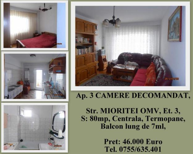 BACAU, VAND APARTAMENT CU 3 CAMERE DECOMANDAT PE MIORITEI - OMV, LA ETAJUL 3 - Pret | Preturi BACAU, VAND APARTAMENT CU 3 CAMERE DECOMANDAT PE MIORITEI - OMV, LA ETAJUL 3