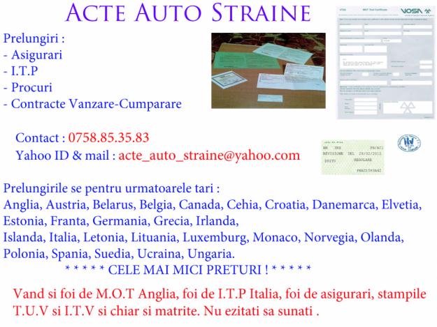 Prelungiri Acte Auto Straine - Pret | Preturi Prelungiri Acte Auto Straine