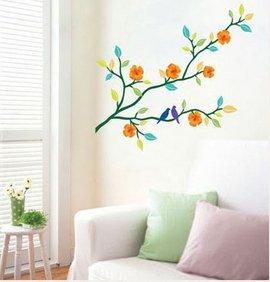 Sticker decorativ de perete Orange Flower &amp; Birds - Pret | Preturi Sticker decorativ de perete Orange Flower &amp; Birds