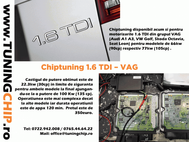 Chiptuning pentru motorizarile 1.6 TDI VAG (Audi, Seat, VW, Skoda) - Pret | Preturi Chiptuning pentru motorizarile 1.6 TDI VAG (Audi, Seat, VW, Skoda)