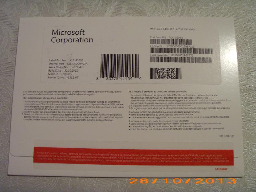 Licente microsoft windows 8 pro 64bit oem originale sigilate - Pret | Preturi Licente microsoft windows 8 pro 64bit oem originale sigilate