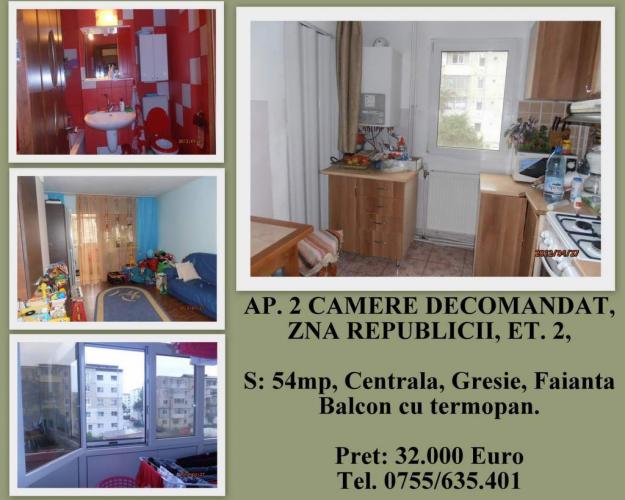 BACAU, VAND APARTAMENT CU 2 CAMERE DECOMANDAT PE RPUBLICII, LA ETAJUL 2 - Pret | Preturi BACAU, VAND APARTAMENT CU 2 CAMERE DECOMANDAT PE RPUBLICII, LA ETAJUL 2