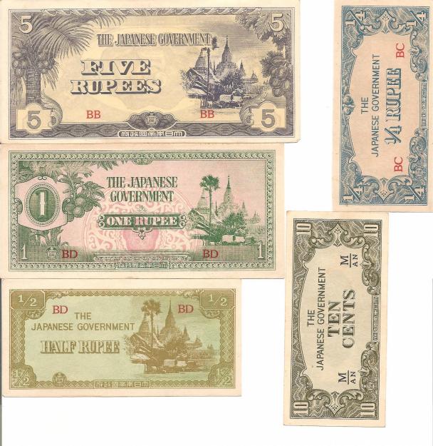 Lot 5 bancnote 1942 Japonia / Burma - Pret | Preturi Lot 5 bancnote 1942 Japonia / Burma