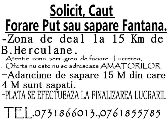 Solicit,Caut Forare Put ,Sapare Fantana la 16 - Pret | Preturi Solicit,Caut Forare Put ,Sapare Fantana la 16