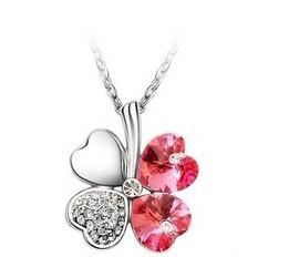 Colier cristale Swarovski Flower Hearts Roz -Argintiu - Pret | Preturi Colier cristale Swarovski Flower Hearts Roz -Argintiu