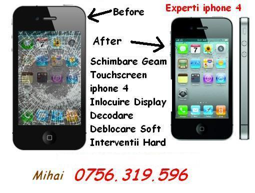 Schimb geam spart crapat apple iphone 4 3g 3gs,touch screen iphone 4 mihai 0756319596 - Pret | Preturi Schimb geam spart crapat apple iphone 4 3g 3gs,touch screen iphone 4 mihai 0756319596
