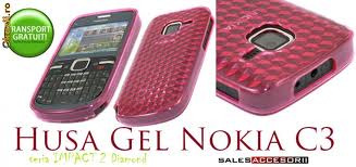 Husa silicon TPU transparent ROZ + folie protectie Nokia C3 - Pret | Preturi Husa silicon TPU transparent ROZ + folie protectie Nokia C3