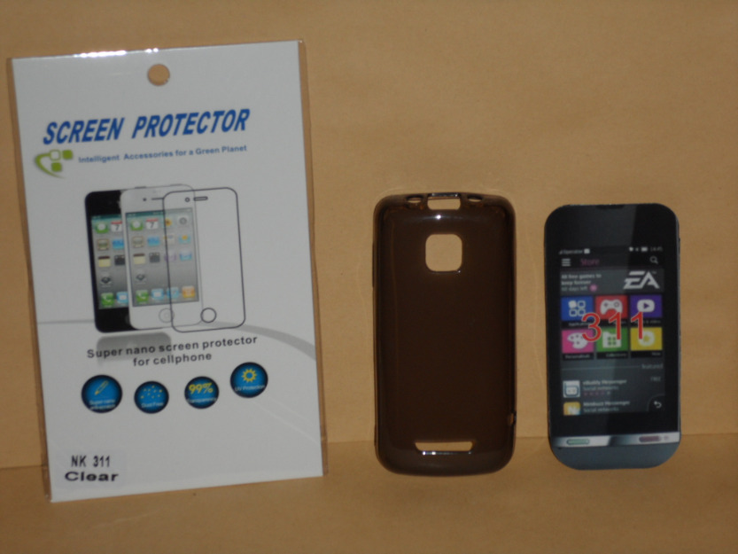 Husa silicon TPU transparenta maro + folie de protectie Nokia Asha 311 - Pret | Preturi Husa silicon TPU transparenta maro + folie de protectie Nokia Asha 311