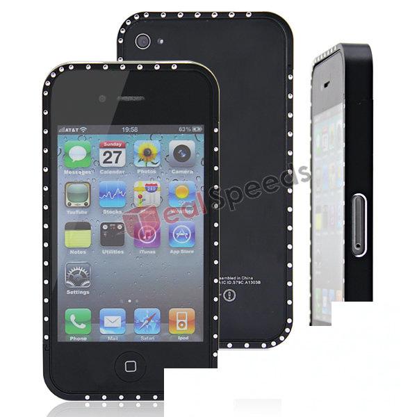 Bumper aluminiu original Incrustat cu diamante iPhone 4S Negru - Pret | Preturi Bumper aluminiu original Incrustat cu diamante iPhone 4S Negru