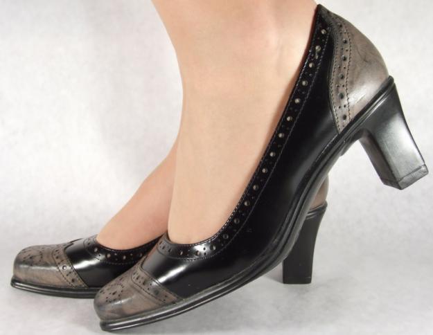 Pantofi office dama/dame/femei piele, negru cu maro, cu toc (cod SPO1) - Pret | Preturi Pantofi office dama/dame/femei piele, negru cu maro, cu toc (cod SPO1)