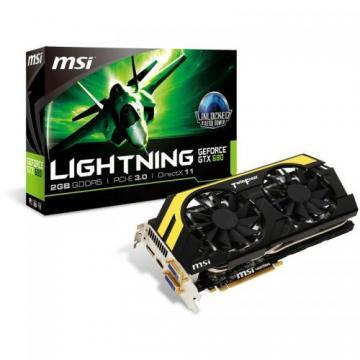 Placa video MSI NVIDIA N680GTX LIGHTNING are procesor video N680GTX, tip memorie GDDR5 cu capacitate de 2048MB, latime banda memorie 256bit, conectorii 2DVI, DisplayPort, HDMI, suport DirectX 11, OC, Twin Frozr IV. - Pret | Preturi Placa video MSI NVIDIA N680GTX LIGHTNING are procesor video N680GTX, tip memorie GDDR5 cu capacitate de 2048MB, latime banda memorie 256bit, conectorii 2DVI, DisplayPort, HDMI, suport DirectX 11, OC, Twin Frozr IV.