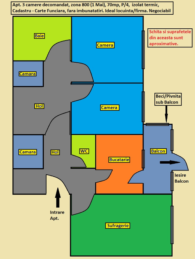 Apartament 3 camere decomandat, zona 1 Mai, 70mp - Pret | Preturi Apartament 3 camere decomandat, zona 1 Mai, 70mp