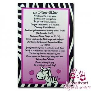 Invitatie botez Pui de zebra IB4 - Pret | Preturi Invitatie botez Pui de zebra IB4