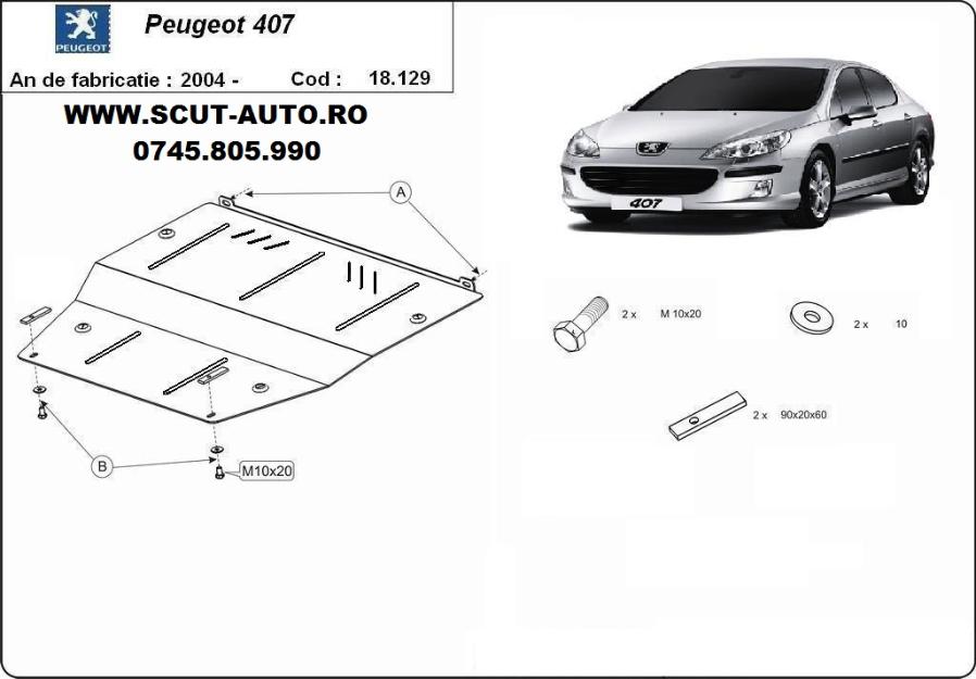 Scut motor metalic Peugeot 407 - Pret | Preturi Scut motor metalic Peugeot 407