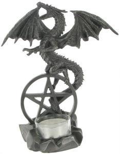 Dragon on Pentagram T-Light Holder in Gun Metal - Pret | Preturi Dragon on Pentagram T-Light Holder in Gun Metal