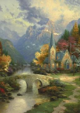 Puzzle Schmidt 1000 Thomas Kinkade : The Mountain Chapel - Pret | Preturi Puzzle Schmidt 1000 Thomas Kinkade : The Mountain Chapel